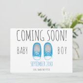 可愛い男の赤ちゃん来シューズもうすぐ青い妊娠 案内状 (スタンド正面)