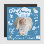 可愛い男の赤ちゃん誕生Stats 生まれたばかりの Blue モダン (正面/裏面)