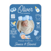 可愛い男の赤ちゃん誕生Stats 生まれたばかりの Blue モダン マグネット (縦)