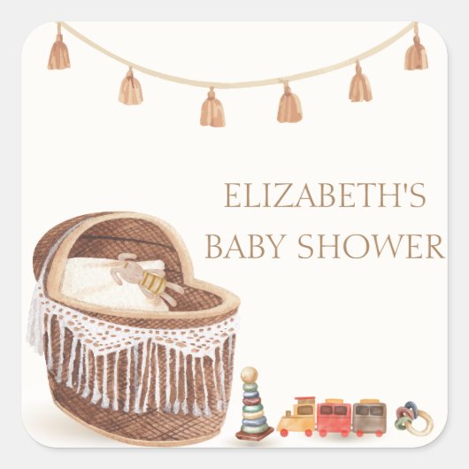 可愛い男女兼用ボホバシネットおもちゃ赤ちゃんシャワー スクエアシール (正面)