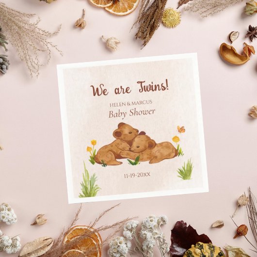 可愛い男女兼用双子の赤ちゃんシャワー スタンダードカクテルナプキン