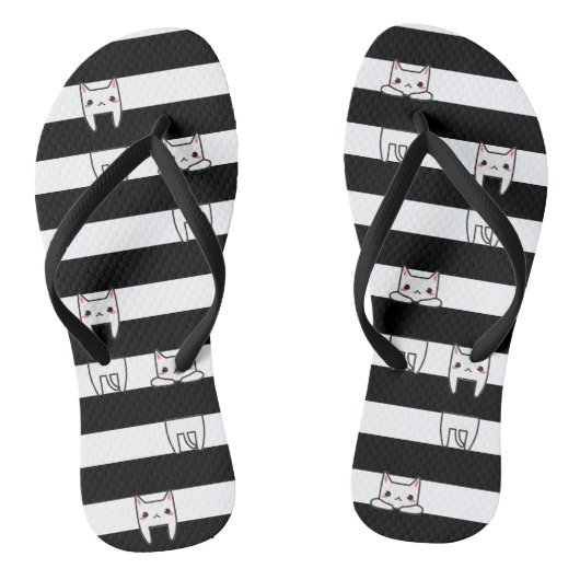 可愛い登山猫の白黒ストライプ着 ビーチサンダル (ソール)