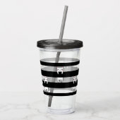 可愛い登山猫の黒ストライプいパーソナライズされた アクリルタンブラー (裏面)