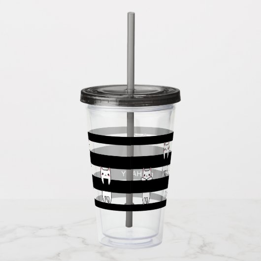 可愛い登山猫の黒ストライプいパーソナライズされた アクリルタンブラー (右)