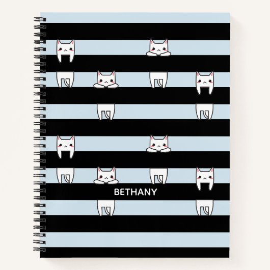 可愛い登山猫ストライプのがパーソナライズされた乗る ノートブック (正面)