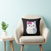 可愛い白いキティ猫とピンクの蝶ネクタイ クッション (椅子)