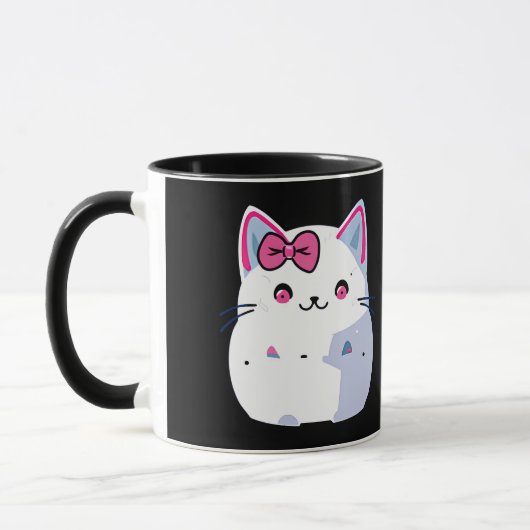 可愛い白いキティ猫とピンクの蝶ネクタイ マグカップ (左)