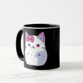 可愛い白いキティ猫とピンクの蝶ネクタイ マグカップ (正面左)