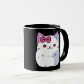 可愛い白いキティ猫とピンクの蝶ネクタイ マグカップ (正面右)