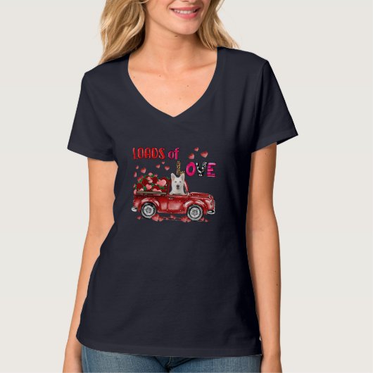 可愛い白いドイツの羊飼い犬の赤いトラックHを運転 Tシャツ (正面)