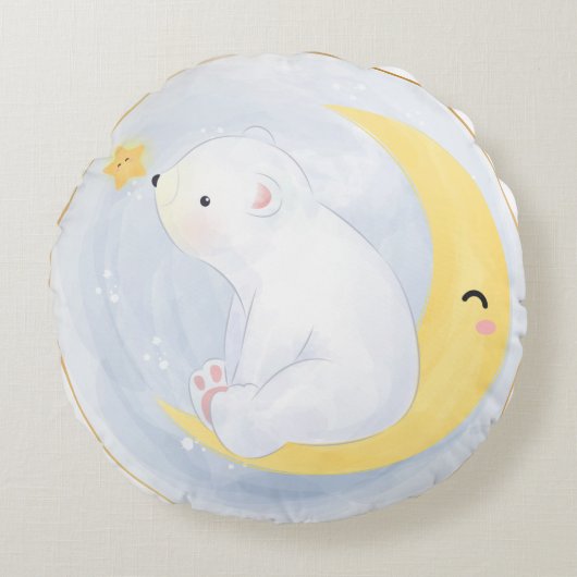 可愛い白いベビーシロクマ半月 ラウンドクッション (正面)