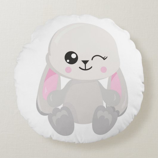 可愛い白いロップ耳つきバニーフロント&バック ラウンドクッション (正面)