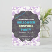 可愛い白い幽霊オンソフトパープルハロウィーン 招待状 (スタンド正面)