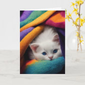 可愛い白い猫ネコ考え猫のOF YOUカード カード (黄色い花)