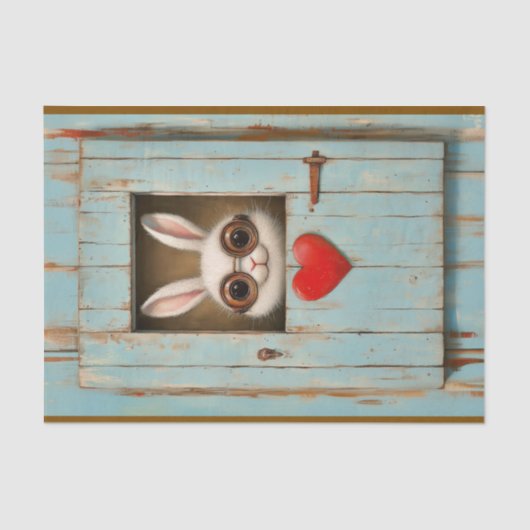 可愛い白うさぎ&赤ラブハートBX7デクページ 薄葉紙 (正面)