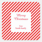 可愛い白と赤ストライプの スクエアシール (正面)