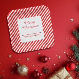 可愛い白と赤ストライプの ペーパープレート