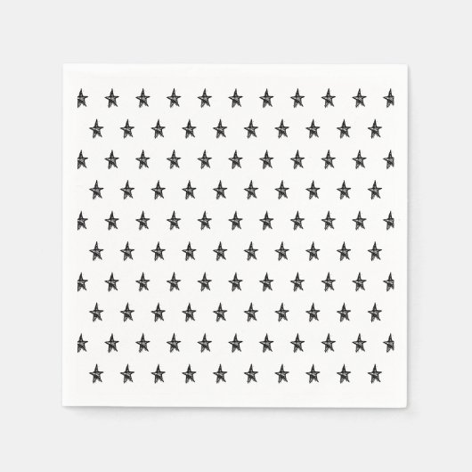 可愛い白シンプル黒の手描き星模様 スタンダードカクテルナプキン (正面)