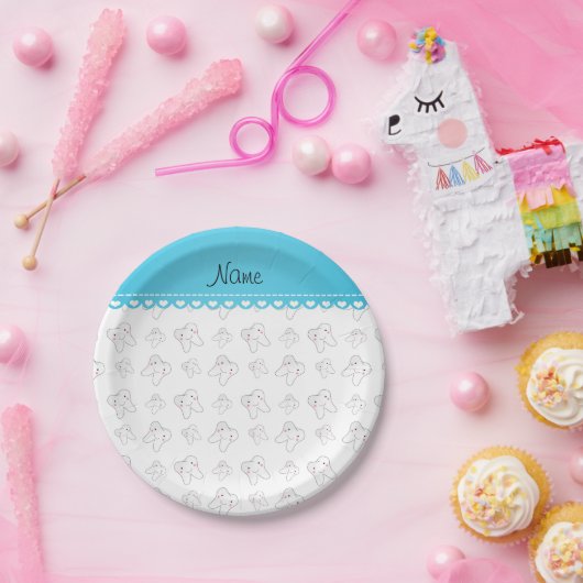 可愛い白パーソナライズされたい歯柄を名づける ペーパープレート (パーティー)