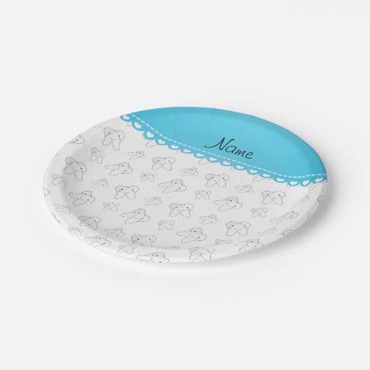 可愛い白パーソナライズされたい歯柄を名づける ペーパープレート (アングル)