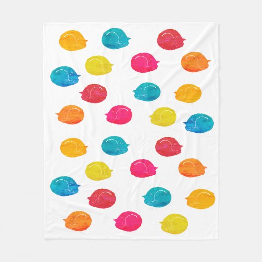可愛い白モダン眠カラフル猫水色 フリースブランケット (正面)