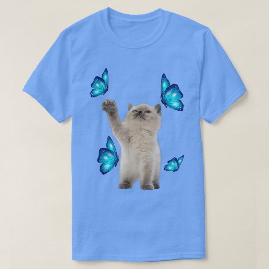 可愛い白猫と蝶々猫の里親募集 Tシャツ (デザイン正面)