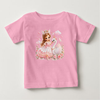 可愛い白鳥のプリンセス ピンク フェアリーテイル ベビーTシャツ