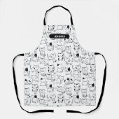 可愛い白黒のドードル猫パターン猫 エプロン (正面)