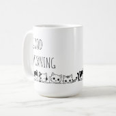 可愛い白黒の手描き猫おはよう コーヒーマグカップ (正面左)