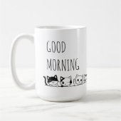 可愛い白黒の手描き猫おはよう コーヒーマグカップ (左)