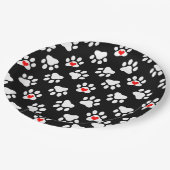 可愛い白黒の犬の足にハート柄 ペーパープレート (アングル)