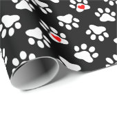 可愛い白黒の犬の足にハート柄 ラッピングペーパー (ロールコーナー)