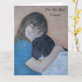 可愛い白黒の秋田の可愛い最高の友人 カード (黄色い花)