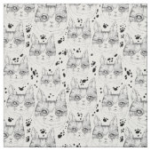 可愛い白黒の穏やかな猫顔柄  ファブリック (見本)