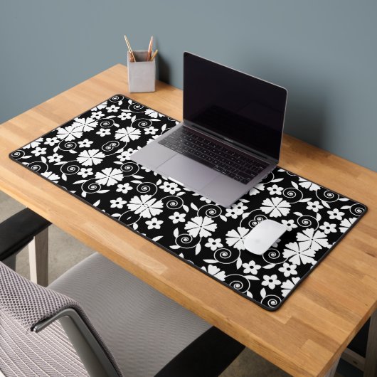 可愛い白黒の花柄 デスクマット (オフィス2)