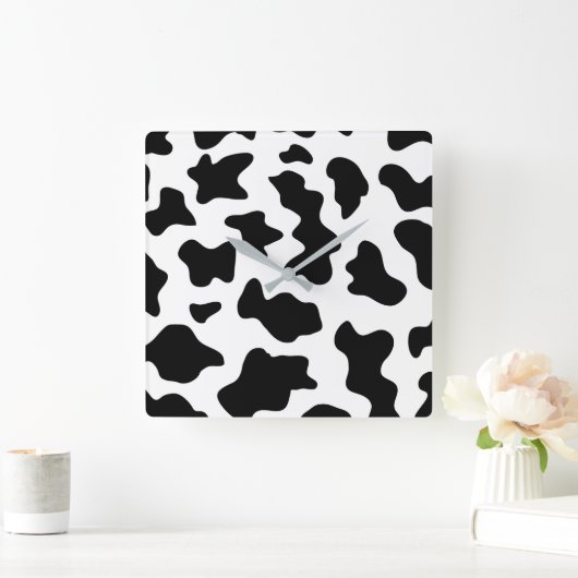 可愛い白黒の農場の乳牛のプリント スクエア壁時計 (ホーム)