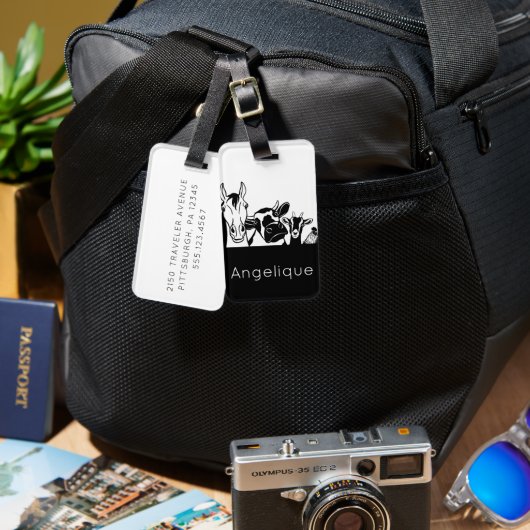 可愛い白黒の飼育動物荷札 ラゲッジタグ (正面&裏面)