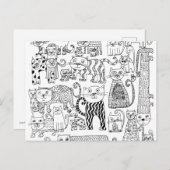 可愛い白黒キティ猫パターン ポストカード (正面/裏面)