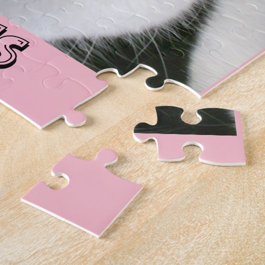 可愛い白黒キャットアイラブ猫ことわざ ジグソーパズル (側面)