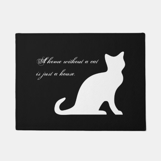 可愛い白黒キャットドアマットと引用文付きおもしろい ドアマット (正面)