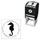 可愛い白黒シーホース返しラベル セルフインキングスタンプ (インサイチュ)