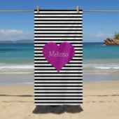 可愛い白黒ストライプ模様の名前 ビーチタオル