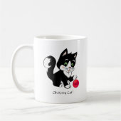 可愛い白黒タキシード猫ネコ&レッドボール コーヒーマグカップ (左)