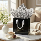 可愛い白黒ダマスク花柄 薄葉紙