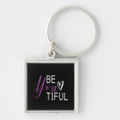 可愛い白黒ハートタイポグラフィ キーホルダー (正面)