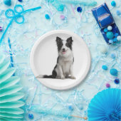 可愛い白黒パピードッグ縁どコリーパーティー ペーパープレート (パーティー)