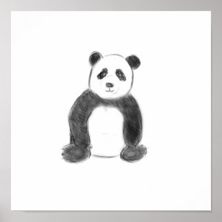 可愛い白黒パンダのスケッチ ポスター