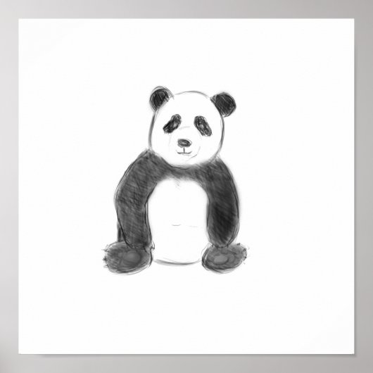 可愛い白黒パンダのスケッチ ポスター (正面)