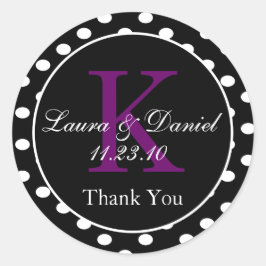 可愛い白黒パープル水玉模様モノグラムの好意 ラウンドシール