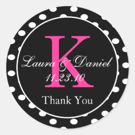 可愛い白黒ピンク水玉模様モノグラムの好意 ラウンドシール